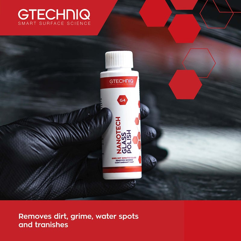 Gtechniq G4 Nanotech Windshield Polish, 3.4 fl oz | Removes Stubborn Dirt and Grime, Removes Water Spots and Tarnishes, Clinically Clean Smear and Scratch-Free Finish - Image 4